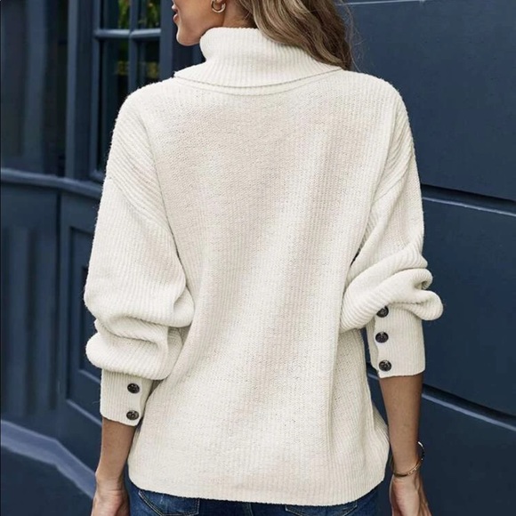 Rib knit turtleneck sweater button dusty pink - Picture 6 of 8